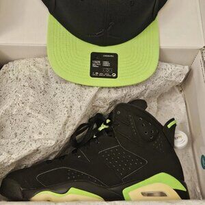Size 8 - Air Jordan 6 Retro Electric Green/Black Neon CT8529-003 + cap
